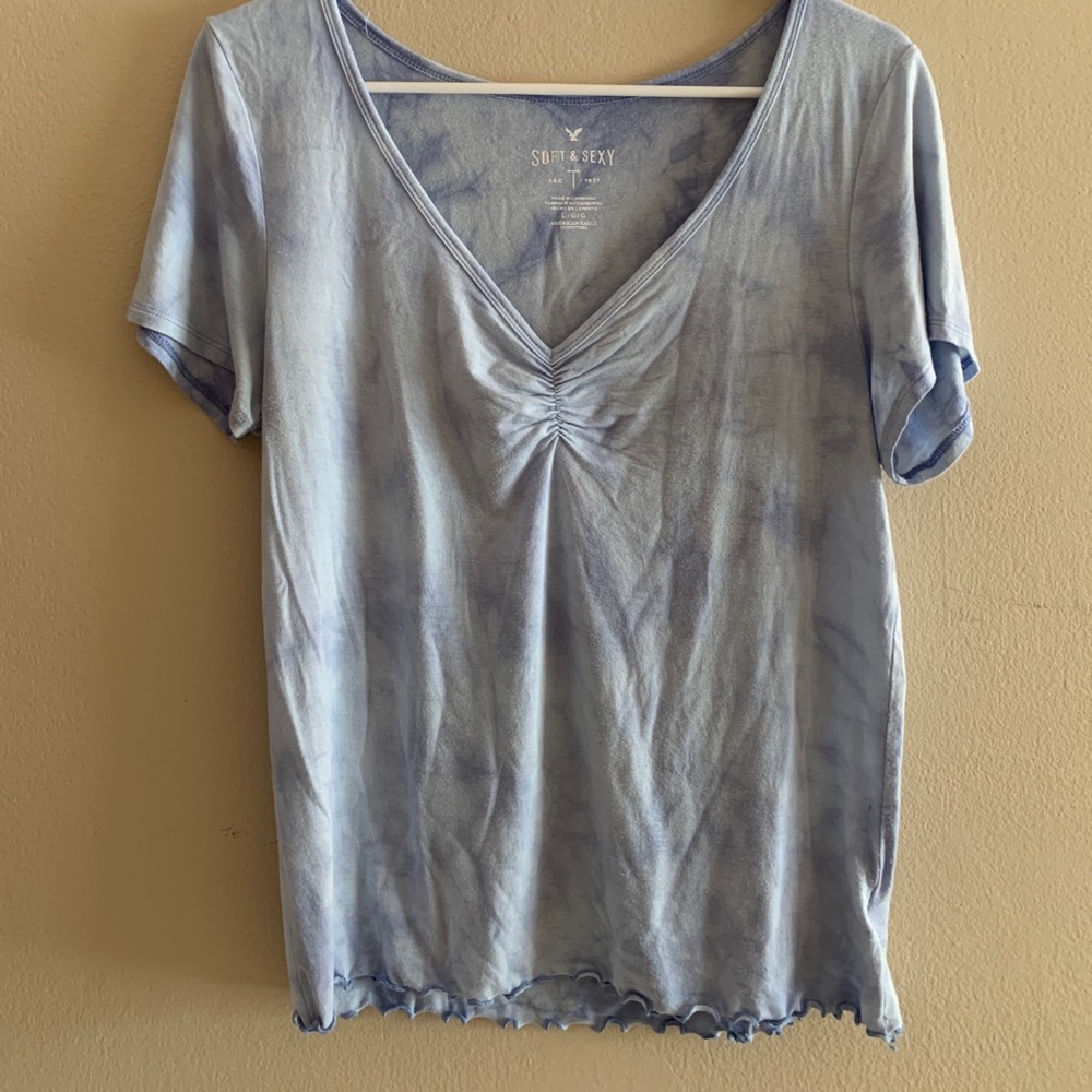 american eagle blue tye dye ruffle top